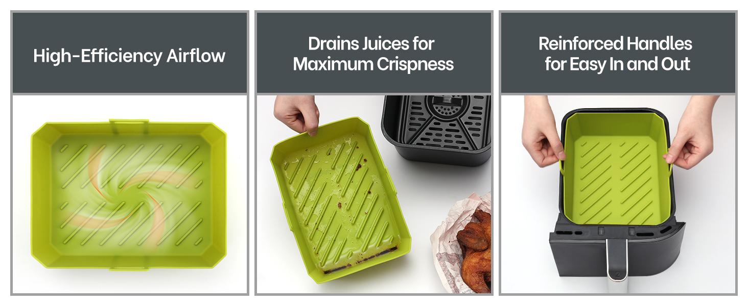 Air Fryer Liners 10QT For DZ550/DZ401, 2 Pack BPA Free Air Fryer Basket Liner with Handle, Rectangle Dual Basket Air Liners,