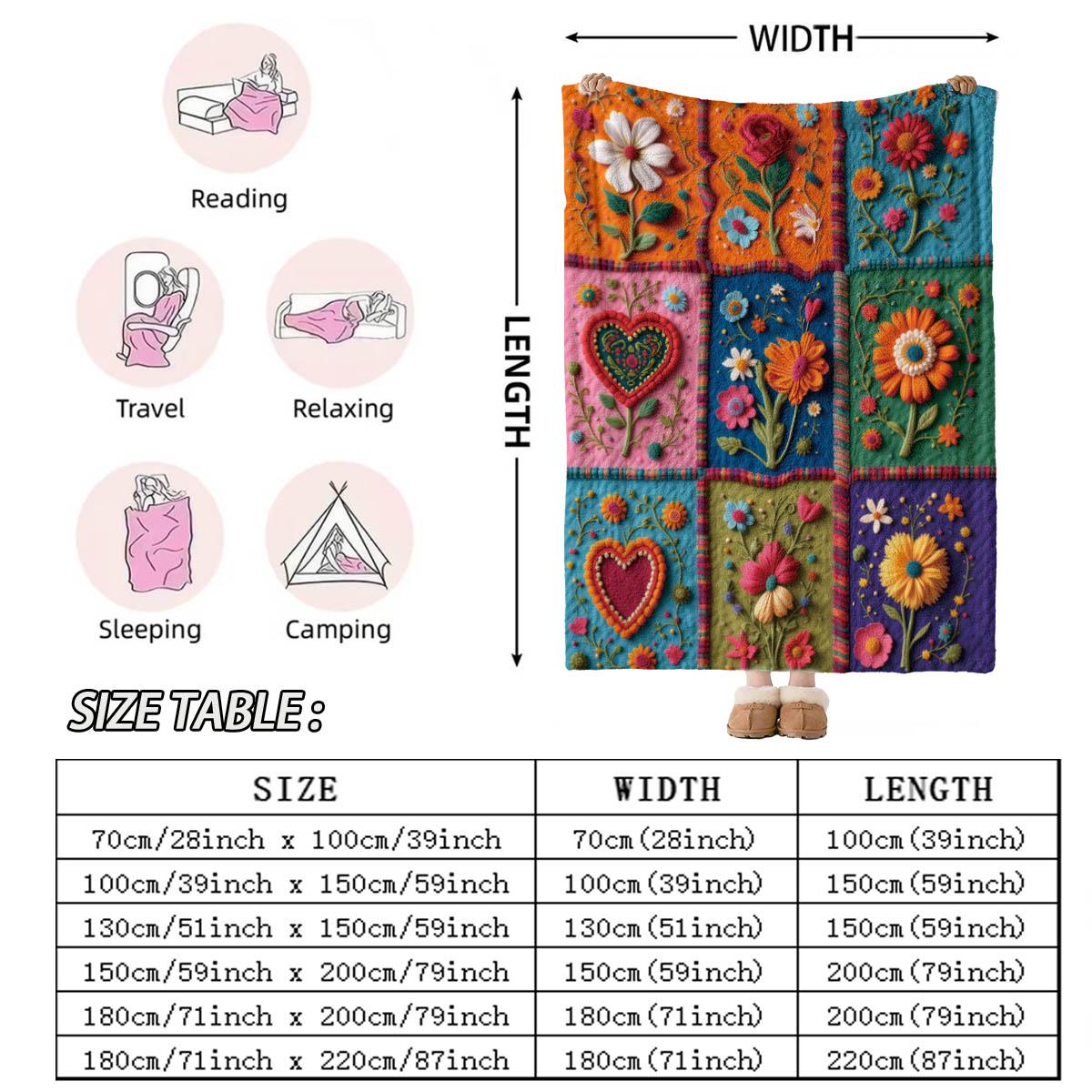 Vintage Floral Patchwork Blanket, Soft Breathable Flannel, Warm Comfortable Washable, Sofa Bedroom Bed Decor, Holiday Gift Multi-Use Throw