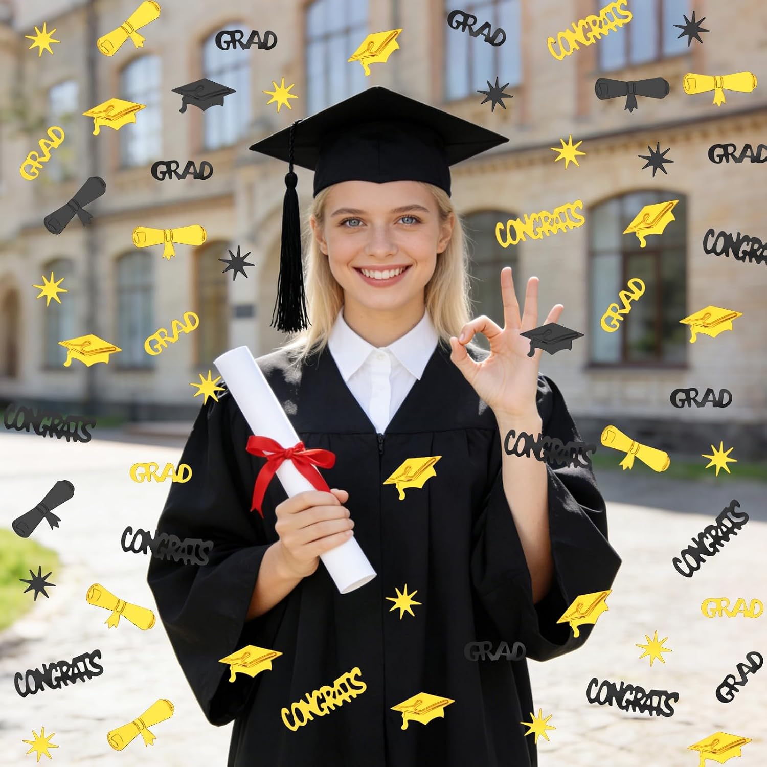 and Black Graduation Confetti Congrats Grad Confetti 2027 | Graduation Table Confetti, Class of 2027 Table Centerpiece, for 2027 Black and  Graduation Party Decorations Supplies