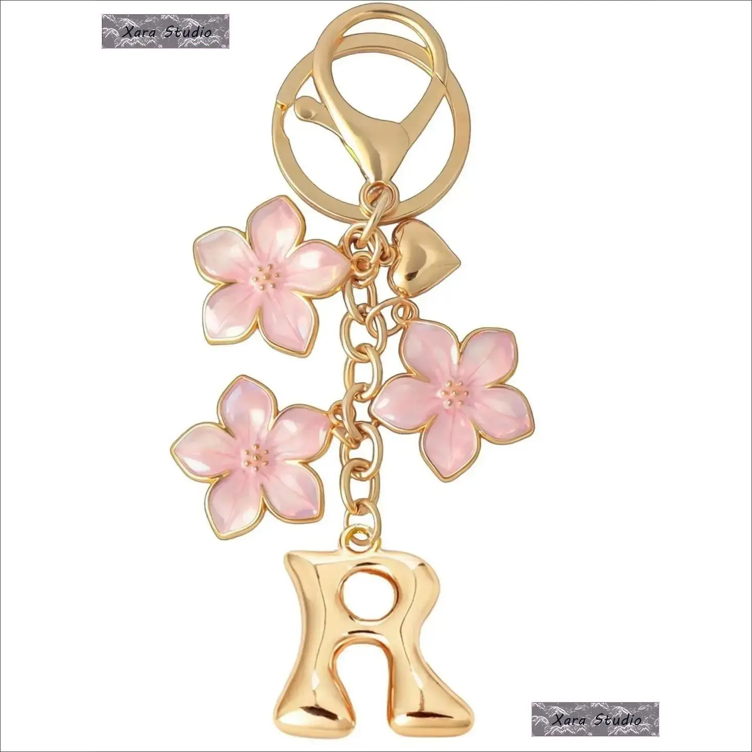 Personalized Bubble Initial Keychain with Floral Charm, A-Z Letter Key Holder, Cute Aesthetic Bag Charm for Purse & Backpack, Trendy Fashion Accessory Gift for Women Everyday Use, Accessories For Women, Bag Charms