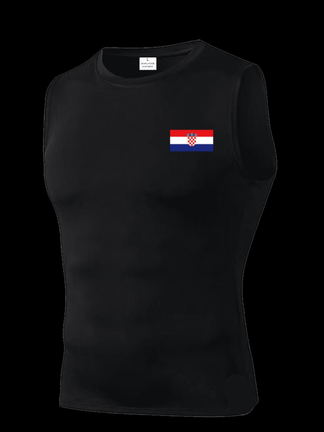 Men's Short Sleeve Sporty Slim-Fit Knitted Top, Quick-Dry Breathable Croatia Pattern, Ideal for Gym, Running, Boxing, Outdoor Activities