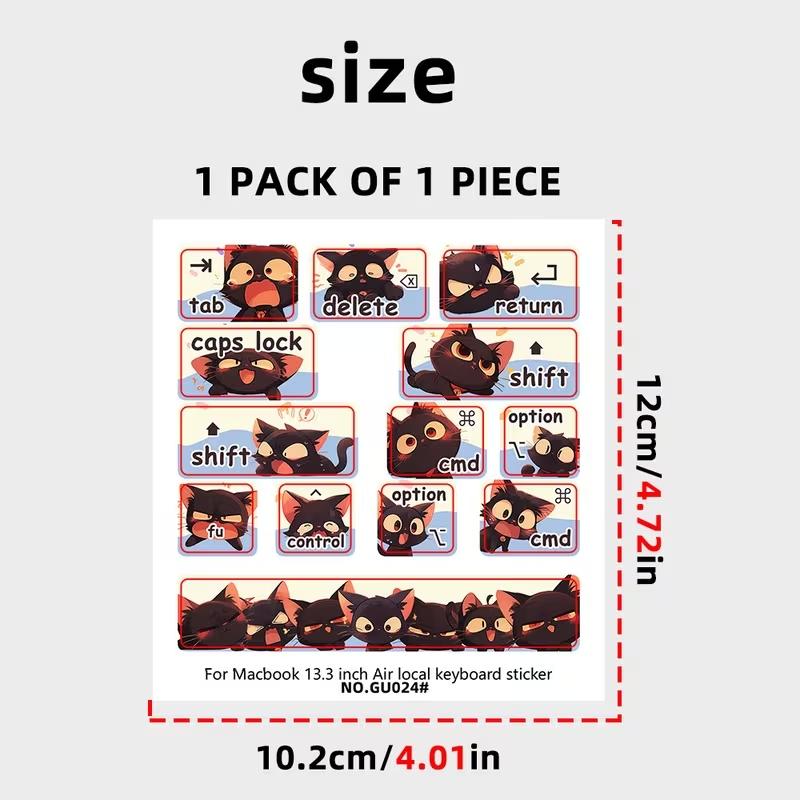 Cute Cartoon Cat Keyboard Sticker for Macbook Air, Matte Finish, Self-Adhesive PVC, Easy to Apply and Remove, Personalize Your Laptop