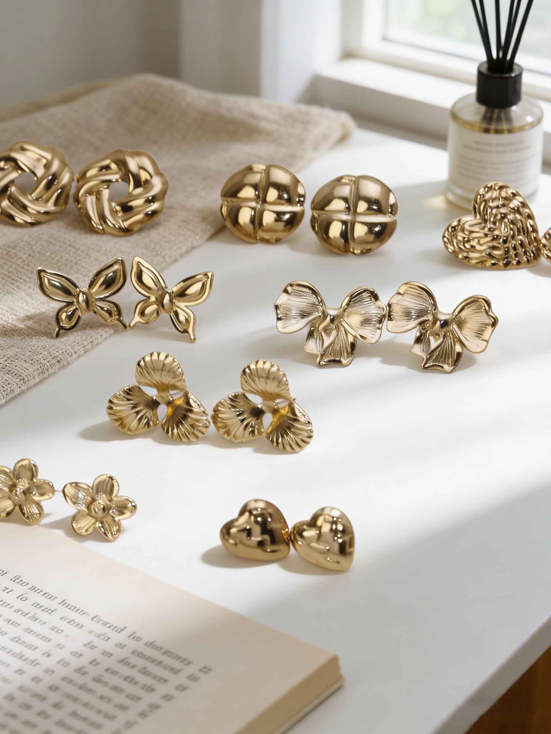 Vintage Gold Stud Earrings for Women, 18K Gold Plated Butterfly Flower Heart Bow Earring, Hypoallergenic Stainless Steel Jewelry, Trendy 2026 Summer Accessory for Daily & Party
