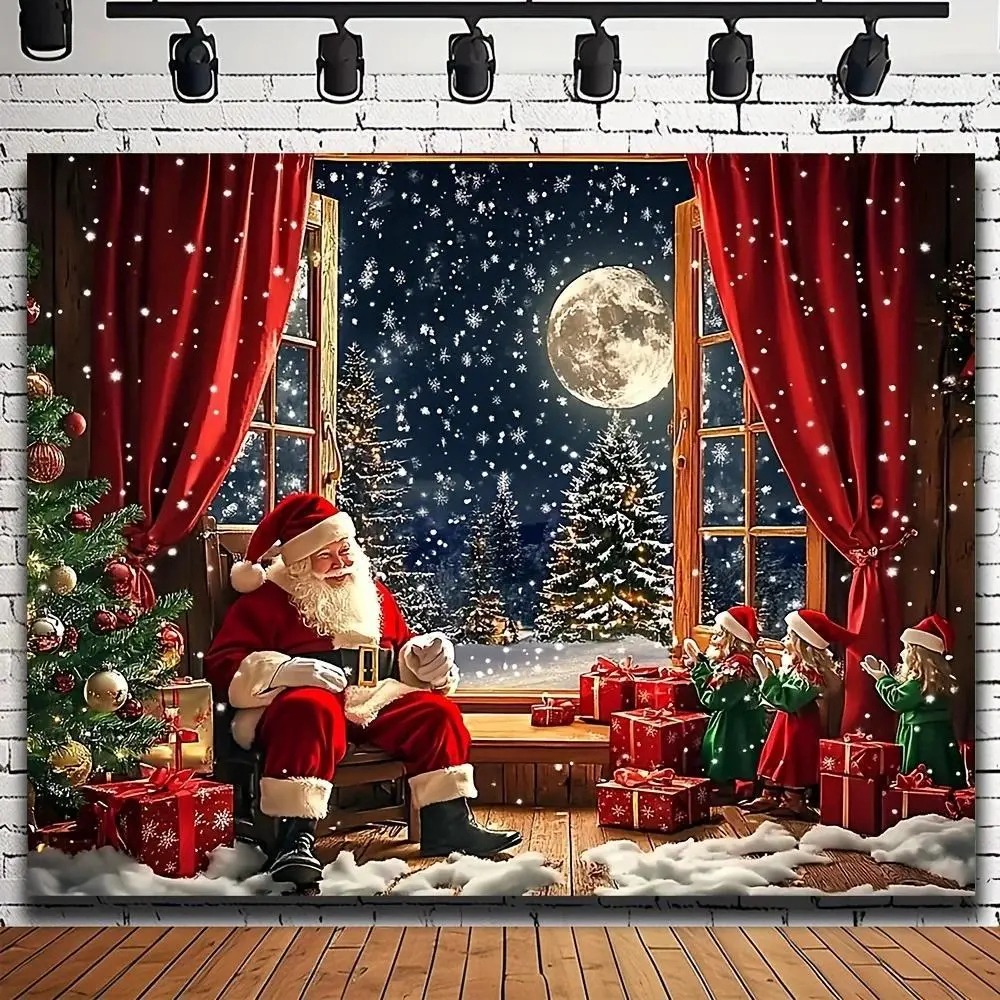 1pc Retro Border Vinyl Santa Theme Photography Backdrop Cloth - Wrinkle-Free, Lightweight, Multi-Size (100x150cm Option), Festive Christmas Home Decor Items for Photography, Home Display