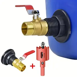 3-Piece Durable Rain Barrel Connector Kit, PVC Large Body Adapter, Brass Ball Valve, Aquarium Parts, Garden Irrigation System