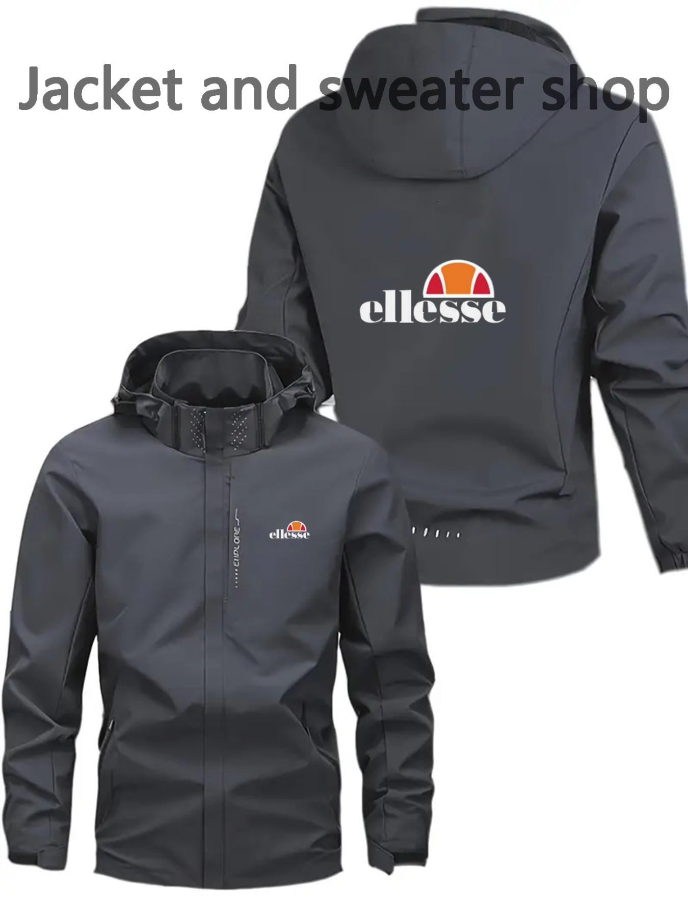 Men's Lightweight Polyester Fashion Hooded Jacket, Ellesse Print, Full Zipper Front, Casual Outdoor Spring & Fall Coat