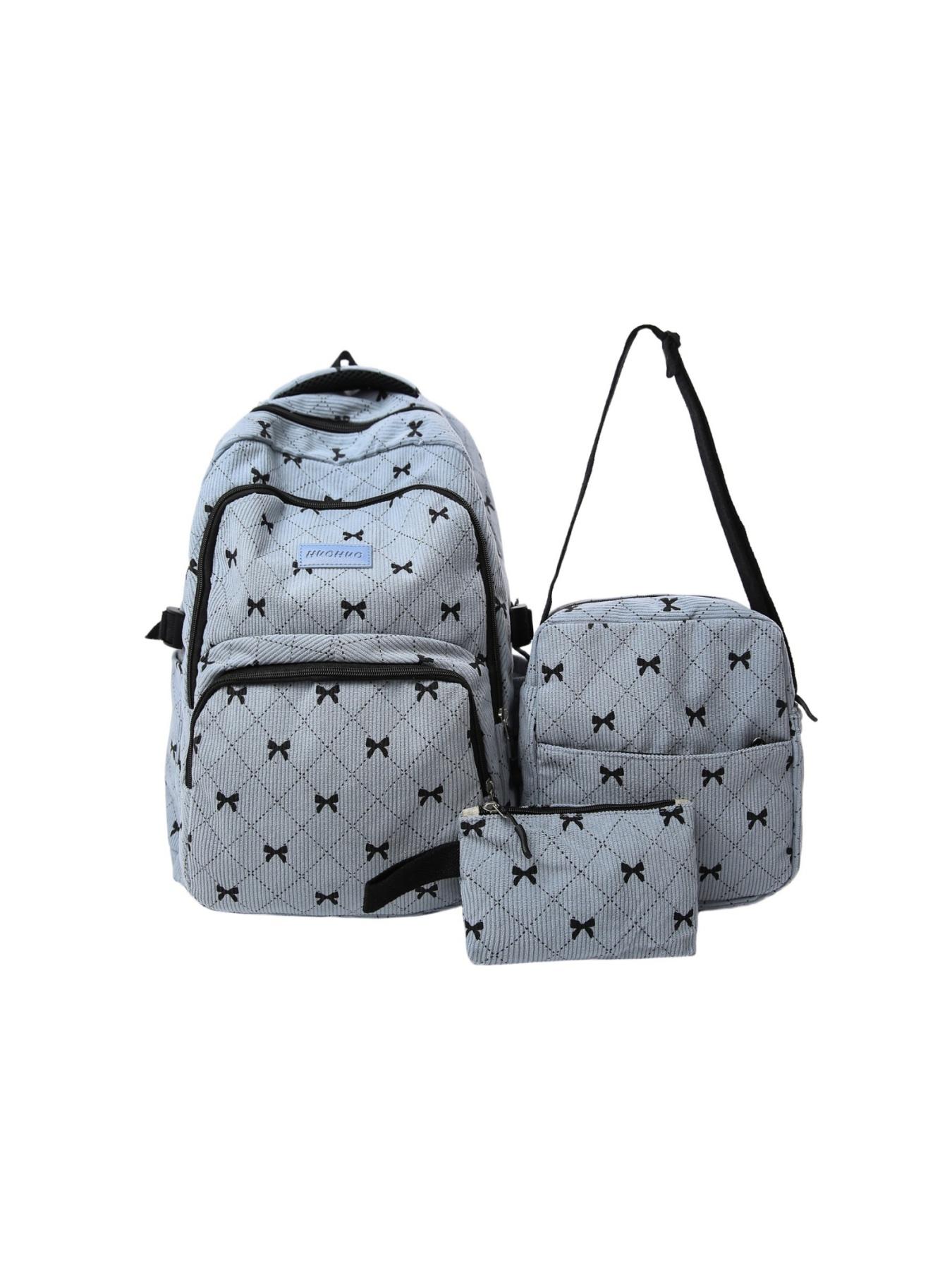 2026 New College Style Cute Bow Corduroy Backpack Shoulder Bag, Versatile Crossbody Small Bag, Multiple Colors Available, Three-Piece Set