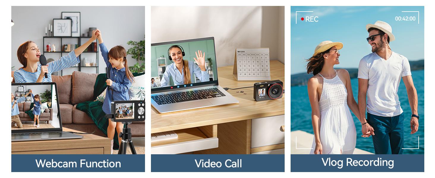 Deatti 4K Digital Camera, 1 Count 64MP Auto FocusDigital Camera,junior camera  Compact & Portable Camerawith 64G Memory Card & Battery,Compact 4K Digital Camera with Accessories Gifts for kids Black Flash