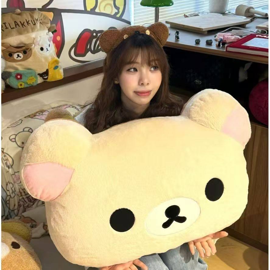 Rilakkuma Plush Pillow Soft Stuffed Bear Cushion Cute Cartoon Throw Pillow Home Bedroom Sofa Decor Comfort Sleeping Doll Gift