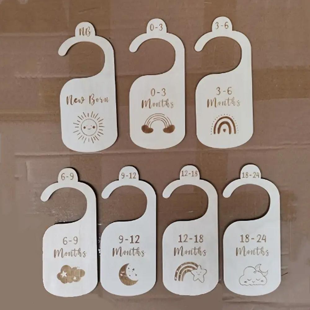 7pcs Wooden Baby Clothes Sorting Hangers, Baby Clothes Sorting Mark Hangers, Newborn Wardrobe Organizer, Suitable For Newborns To 24 Months, A Gift For New Parents, Hanger Set