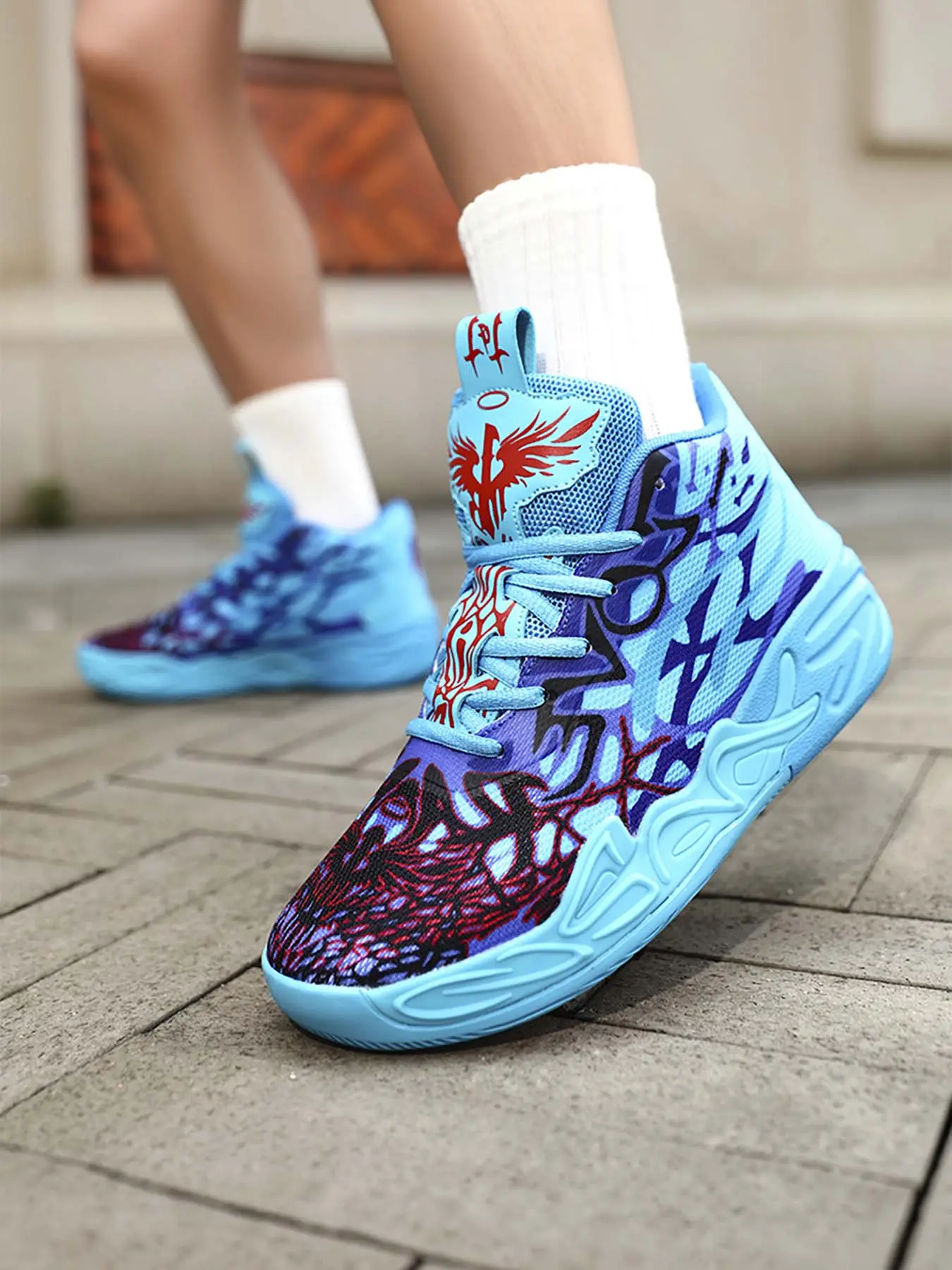 Men's Breathable High-Top Athletic Basketball Shoes, Anti-Slip Durable Sole, Shock Absorption, Sporty Style, All Seasons, Textile Upper