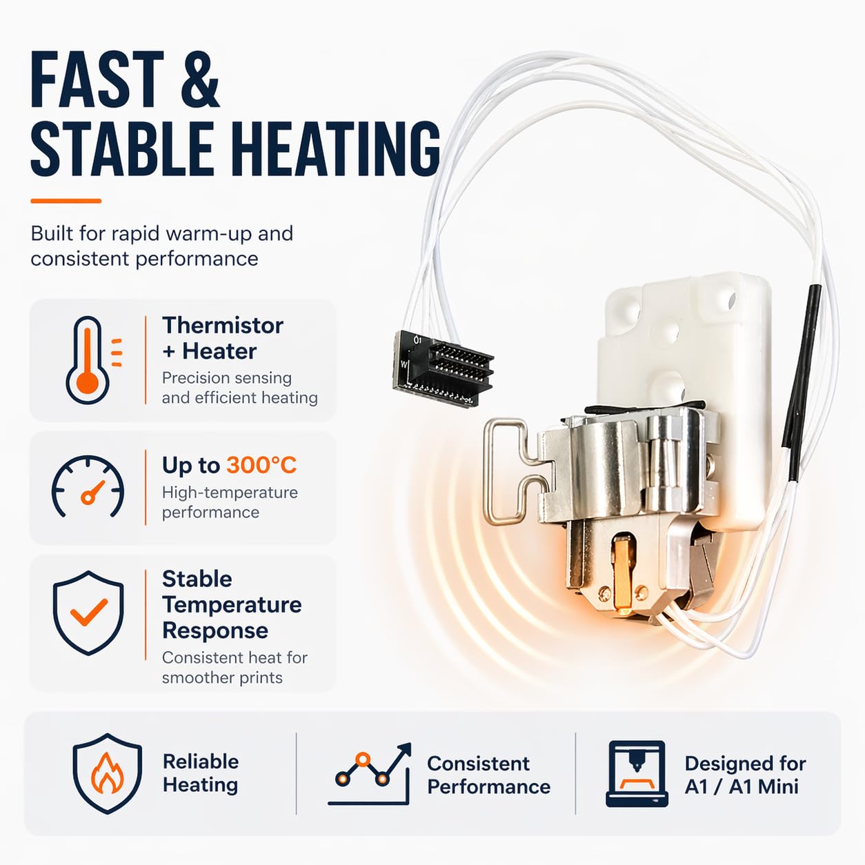Printer A1 Hotend Heating Kit with Thermistor Assembly - High Temp Heater Hotend Replacement  for Bambu Lab A1 / A1 MINI  Printers, Easy Install Heating Block Accessory