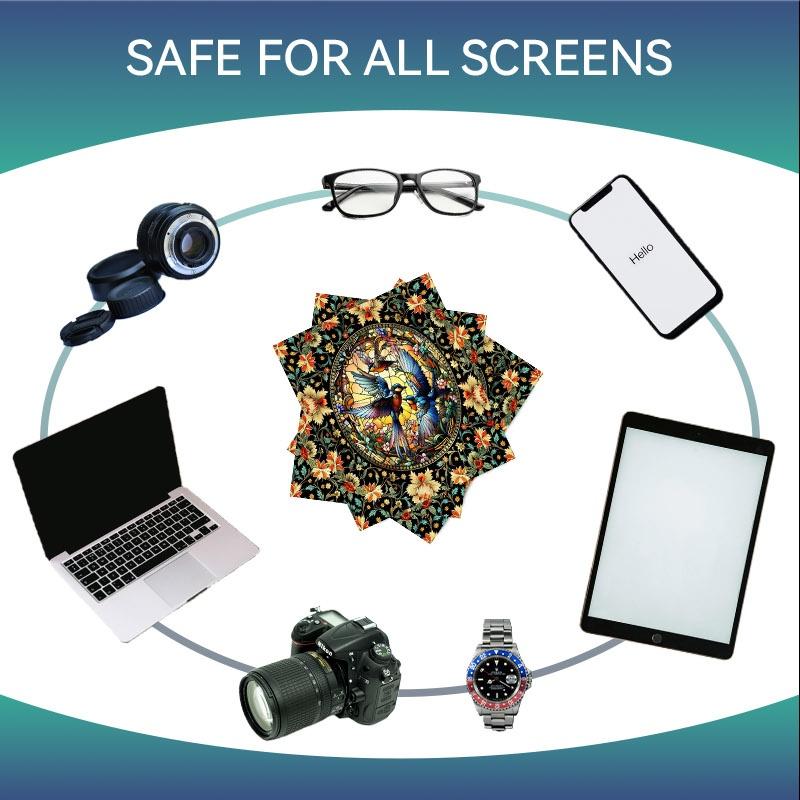 1/3/6/14pcs Stained - Glass Birds Cleaning Cloth, Suitable for Camera & Eyeglass Lenses, Single - Sided, Multiple Specifications Available, Vibrant Floral Design, Ideal for Home & Photography Use, Efficient Lens Cleaning