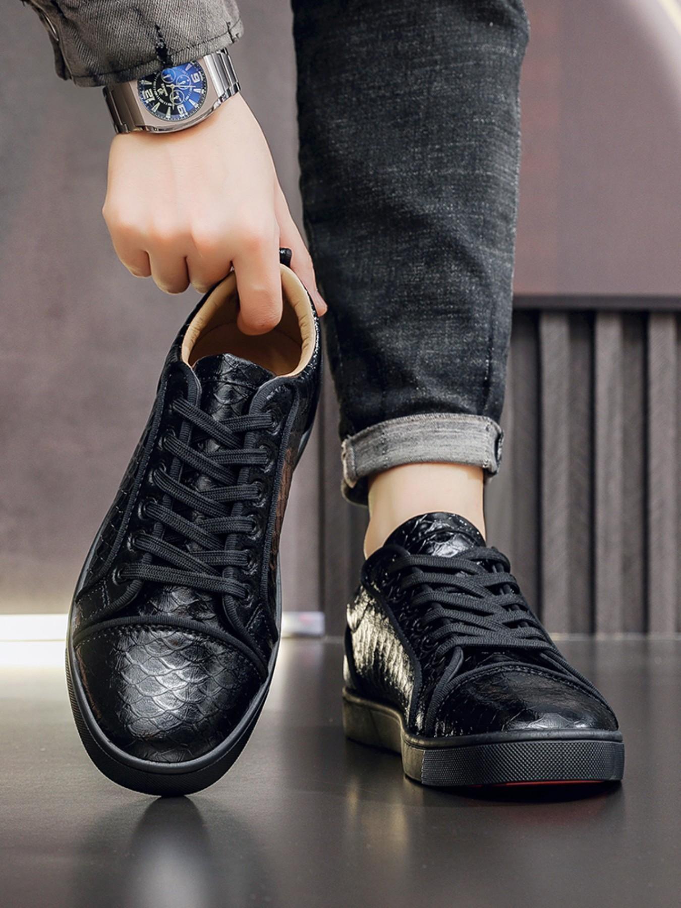 Men's Fashion Simple Style Shoes, Sole Scales Pattern Upper Design, Daily Wear Business Walking Shoes, Comfortable and Stylish