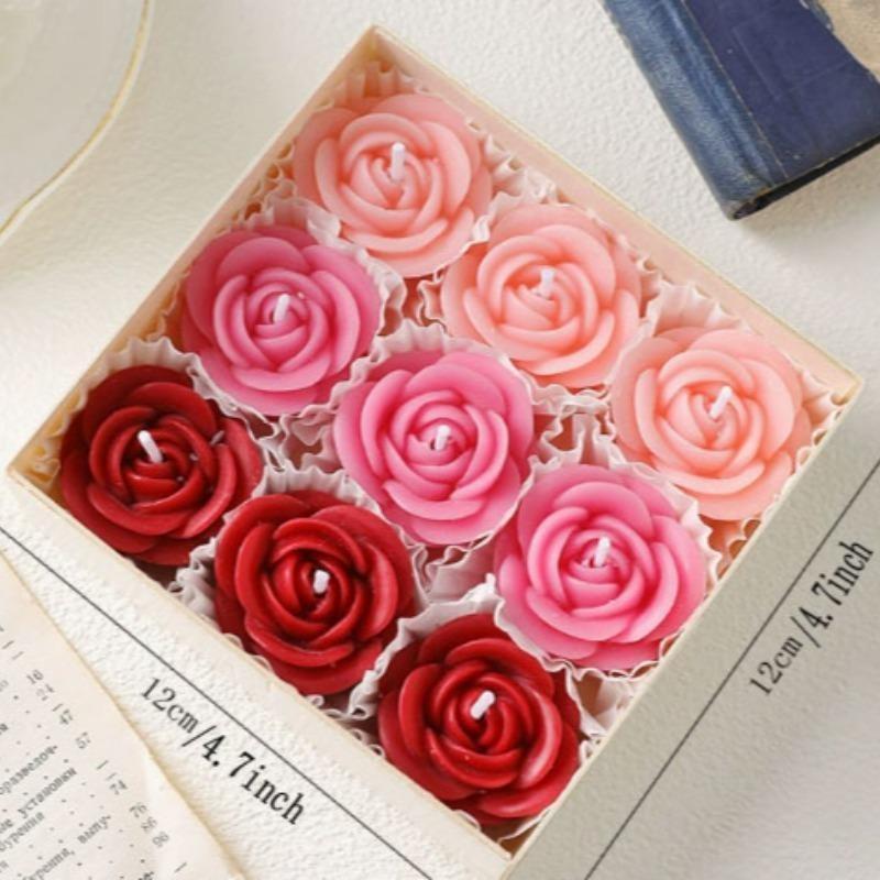 9-Pack Rose Aromatherapy Candles, Romantic Scents for Home & Parties, Relaxing Spa, Birthday Decor, Wedding Gifts, Gradual Scented Design
