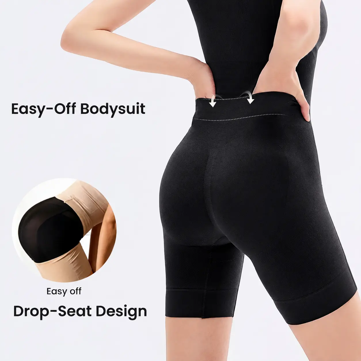 Women's Colombian Easy-Off Faja Bodysuit - Tummy Control & Lift, Butt Lifter, Back Support, Scrunch Back Open Design, Postpartum Recovery Full Body Shaper, Cotton Gusset, Solid, Machine Wash, Everyday Wear
