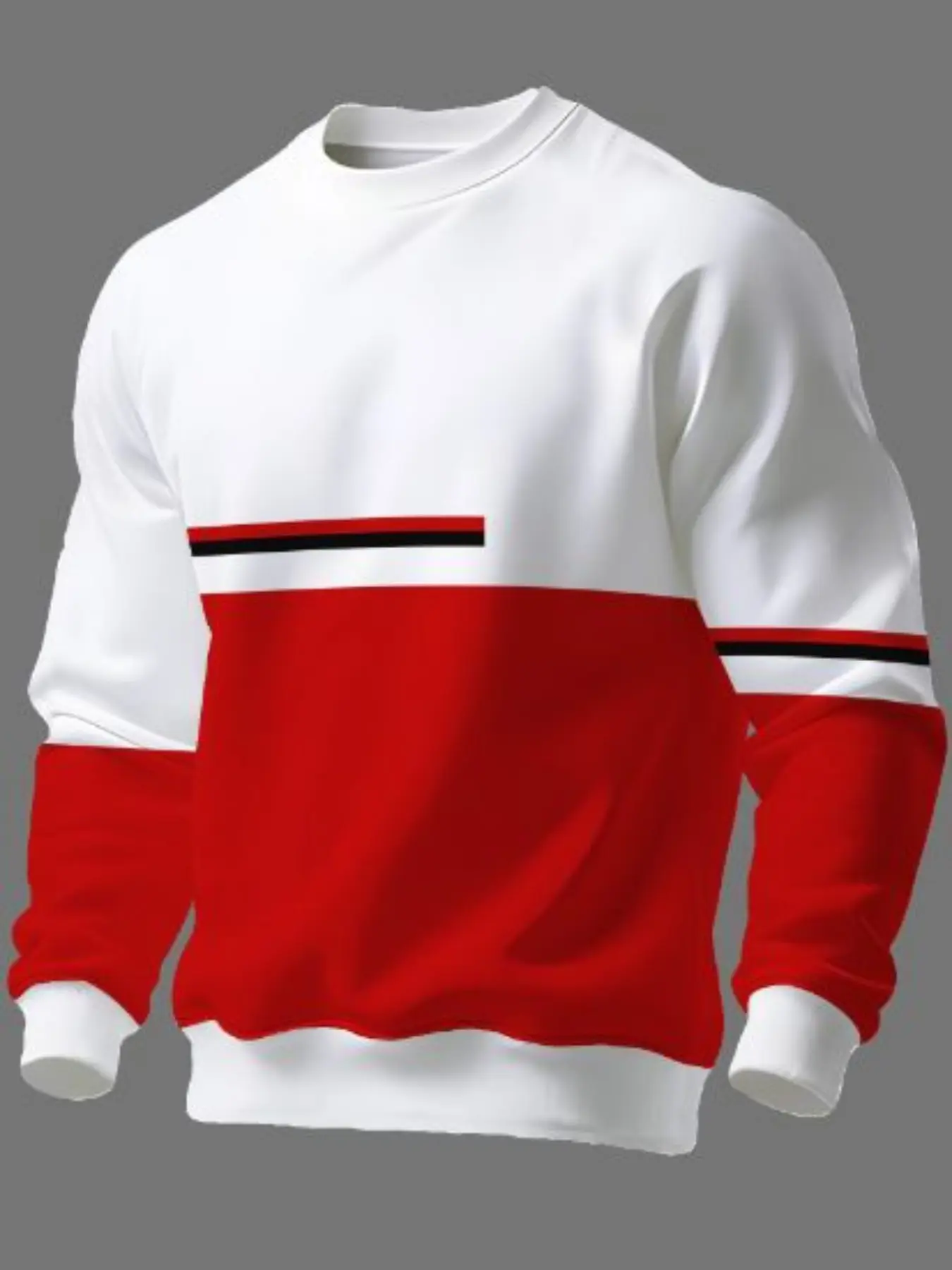 Men's Colorblock Round Neck Sweatshirt, Horizontal Stripe Decoration, Casual Sporty Style, Regular Fit, Unlined, Classic