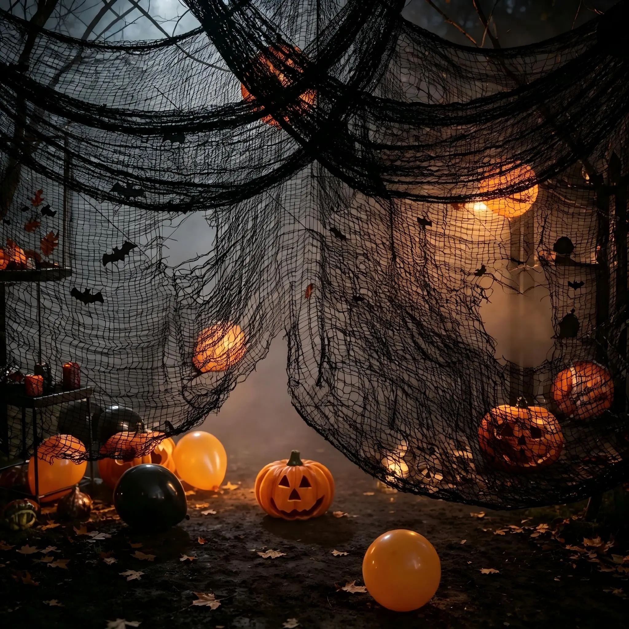 30x72-Inch Spooky Halloween Fabric, Eerie Gauze for Party Decorations, Packs of 2 or 4 with 40 or 80 Spiders, Easy to Use