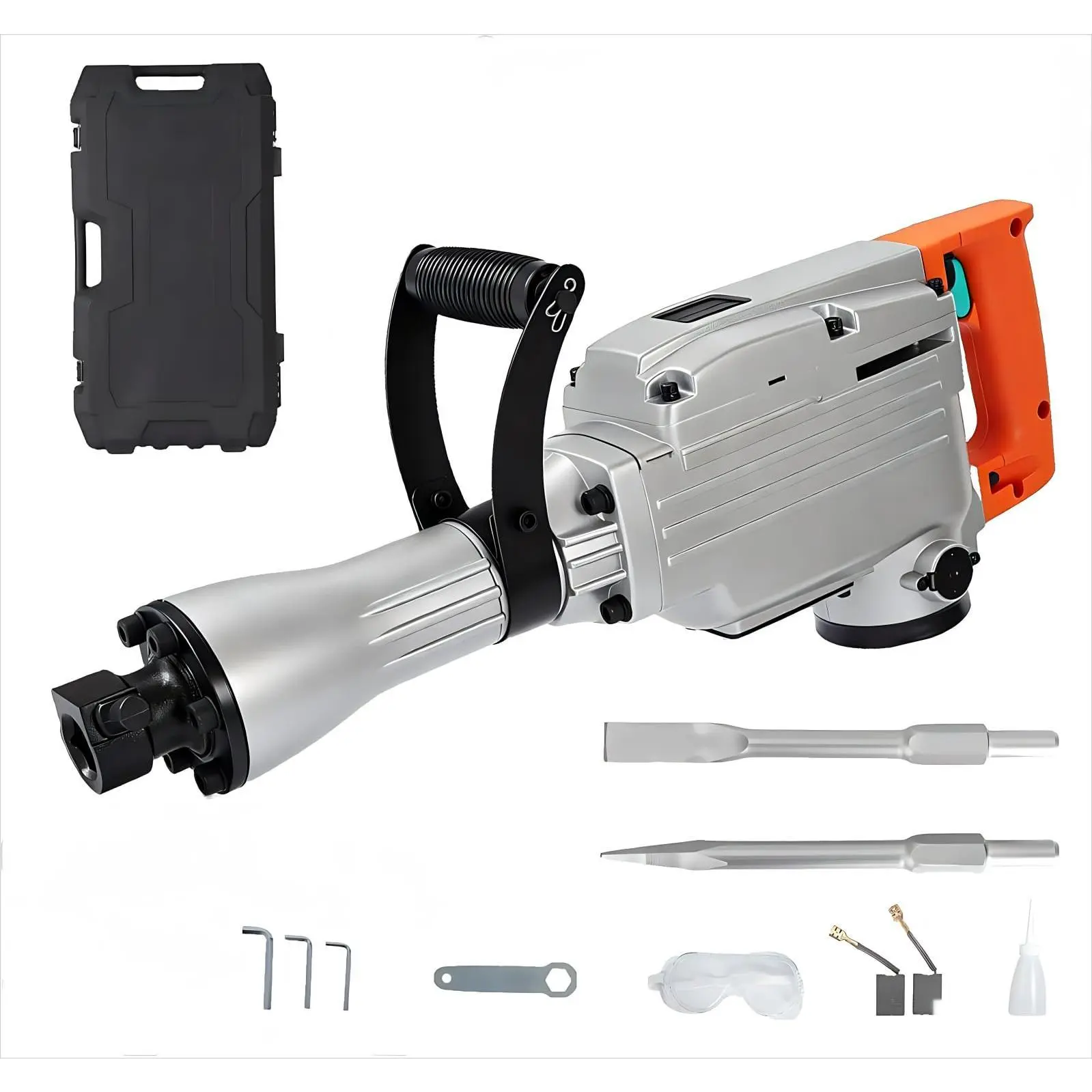 GARVEE 1500W Electric Demolition Jack Hammer, 1800BPM Heavy Duty Concrete Breaker Tool, 60J Impact Energy Demolition Hammer with Anti-Vibration Handle, 360° Rotating Grip, Carrying Case & 2 Chisels