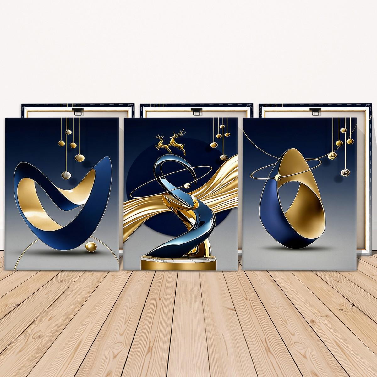 3 count wooden frame canvas, fashionable geometric design poster, modern abstract art decoration, Contemporary Art, exquisite family poster, suitable for living room corridor wall, HD inkjet printing, waterproof art, Artwork