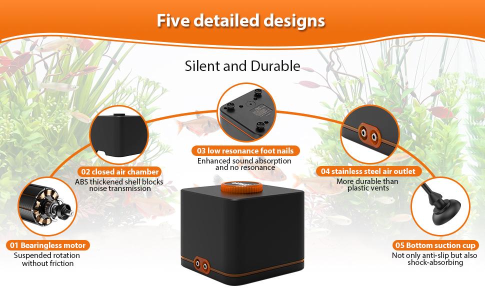 hygger Strong Aquarium Air Pump for Medium Large Fish Tank, Hydroponic Systerm, Household Commercial Use, 1 Outlet(OD-8mm), with Air Tubings, Multi-Head Control Valves