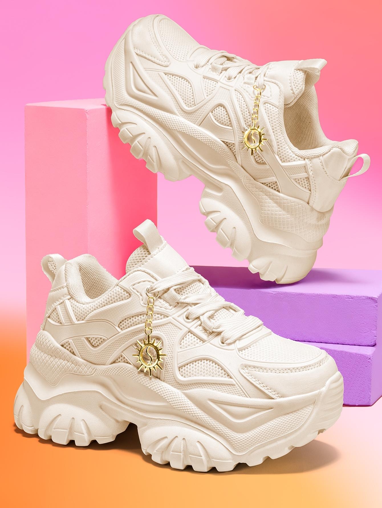 Women’s EVA thick-soled sports shoes with a 7 cm heel, detachable gold sunflower charm, all seasons