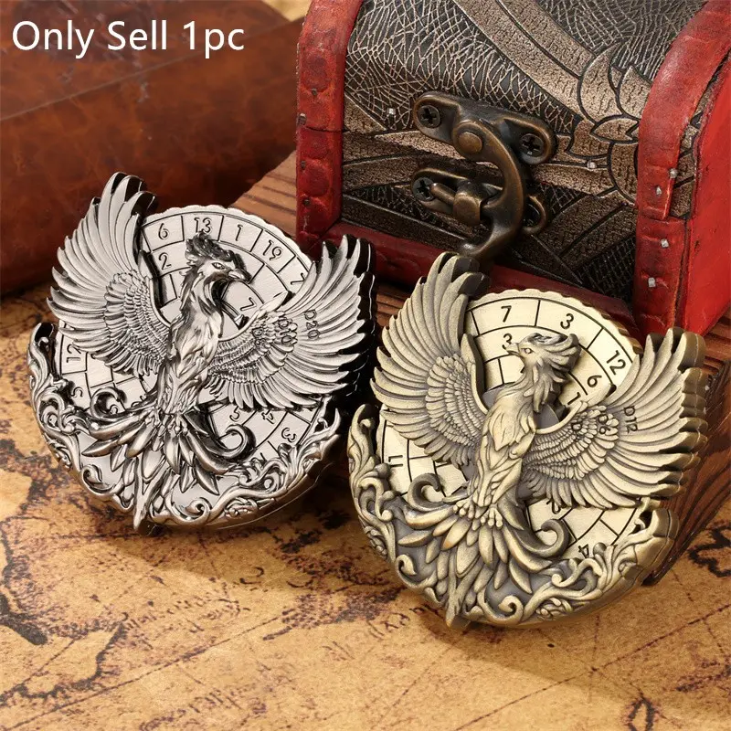 Vintage Phoenix Shape Seven-In-One Dice Spinner, Metal Double-Sided Rotating Disk, Board Game and Rpg Dice Accessories, Indoor Party Entertainment Props