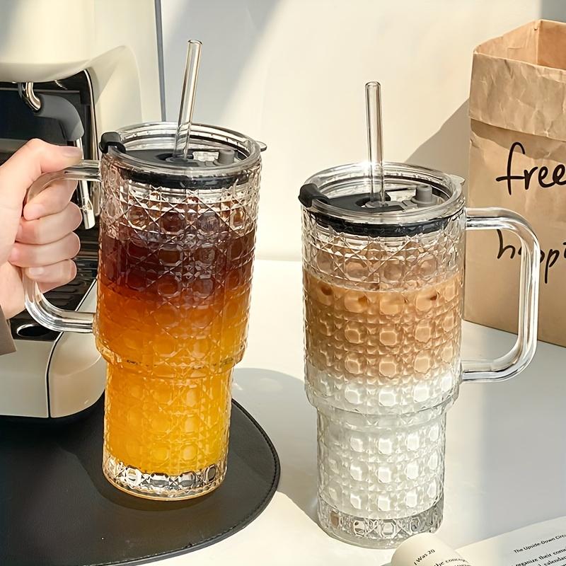 1PC 530ml/18oz Large Capacity Straw Cup with Lid, Fashionable INS Style Summer Iced Coffee Cup, Reusable Drinking Cup, Suitable for Coffee, Tea, Whiskey, American Espresso and Latte, Tumbler