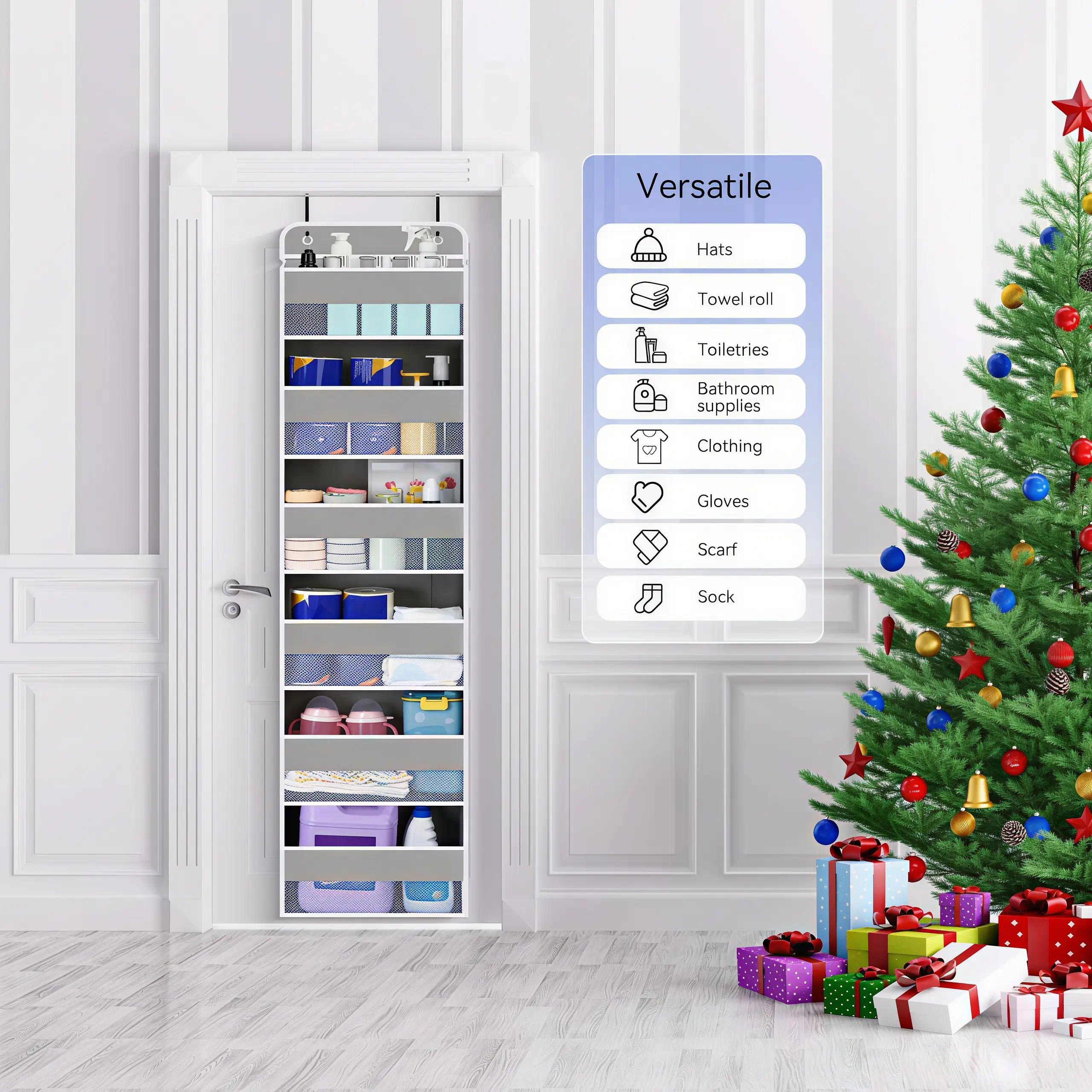 Lovely Home 2026 New Arrival 5-Tier Over-The-Door Storage Organizer with 10 Jumbo Pockets, Anti-Swing Support, 44 lb Weight Capacity, Hanging Caddy for Bedroom, Bathroom & Nursery Essentials, Tool-Free Installation