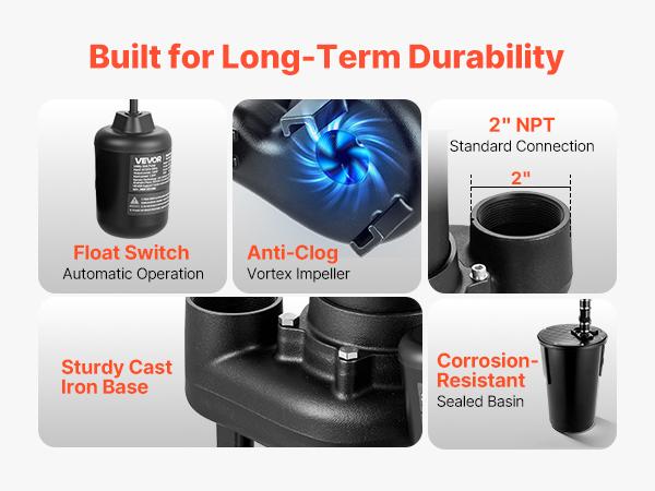 【Summerfinds】VEVOR Sewage Pump System, 1/2 HP, 4800 GPH Cast Iron Sewage Pump with Basin Kit, 120 Volt, Automatic On/Off Outdoor Water/Seepage Collection and Removal System with Float Switch, 2" Discharge, Black