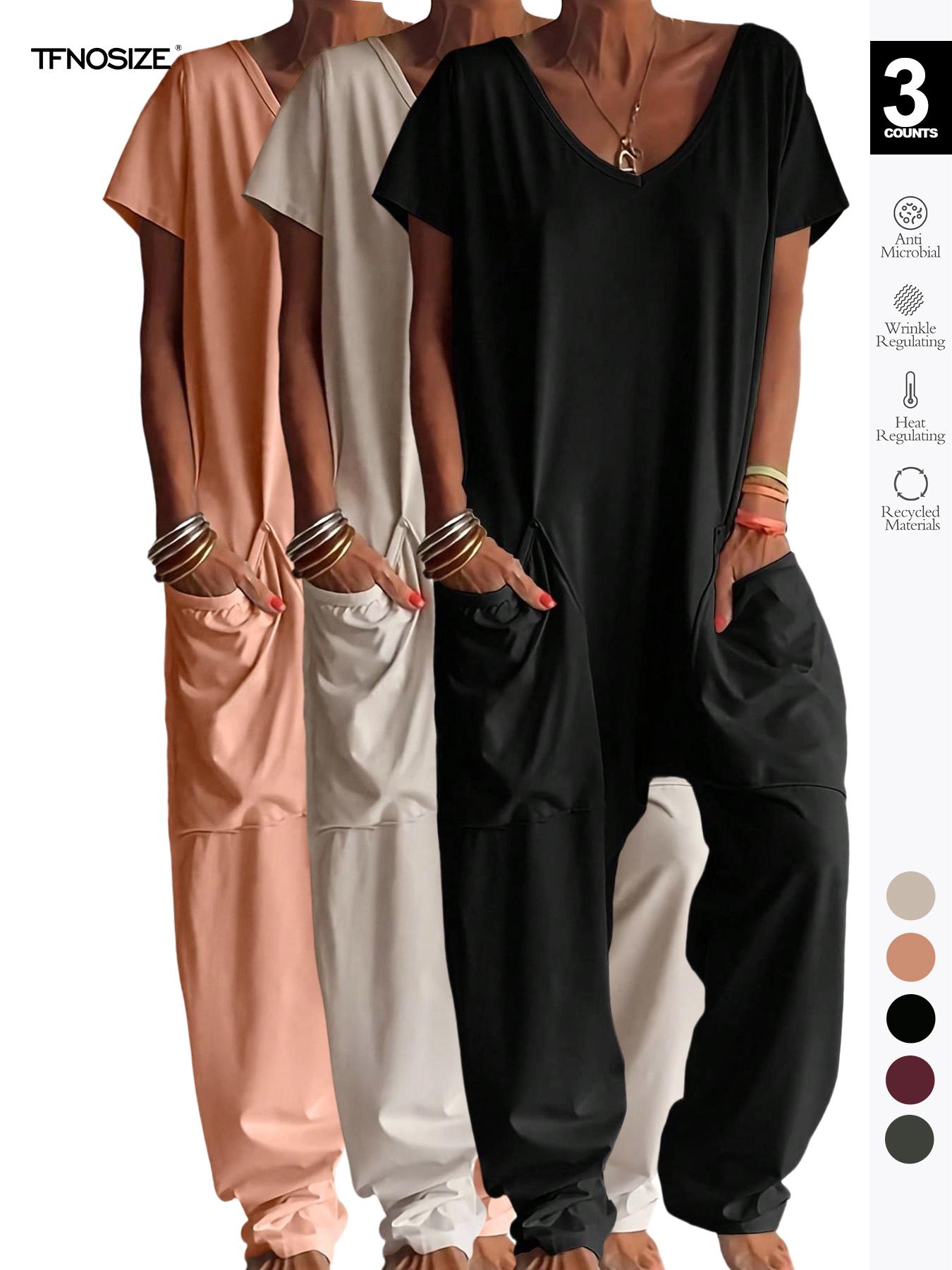 1/2/3 pcs Oversized Women's Harem Jumpsuit, Bohemian Style One-Piece Romper with Side Pockets, Casual Fashion for All-season 2026