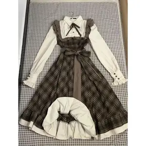 French Vintage Midi Dress Women Casual Evening Party Plaid Dress Office Lady Outwear One Piece Dress Korean Fashion Spring Chic