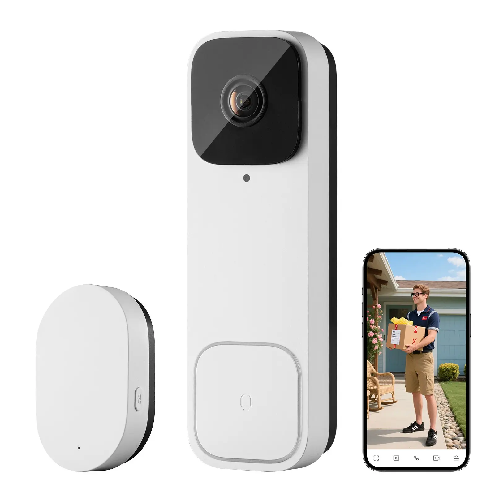 VEVOR Video Doorbell, 2K Wireless Camera Ring Doorbell Works with 170 Ultra-Wide View, 2-Way Audio, Motion Detection Night Vision, Supports Alexei Google, Cloud Storage, Battery/Wired Powered