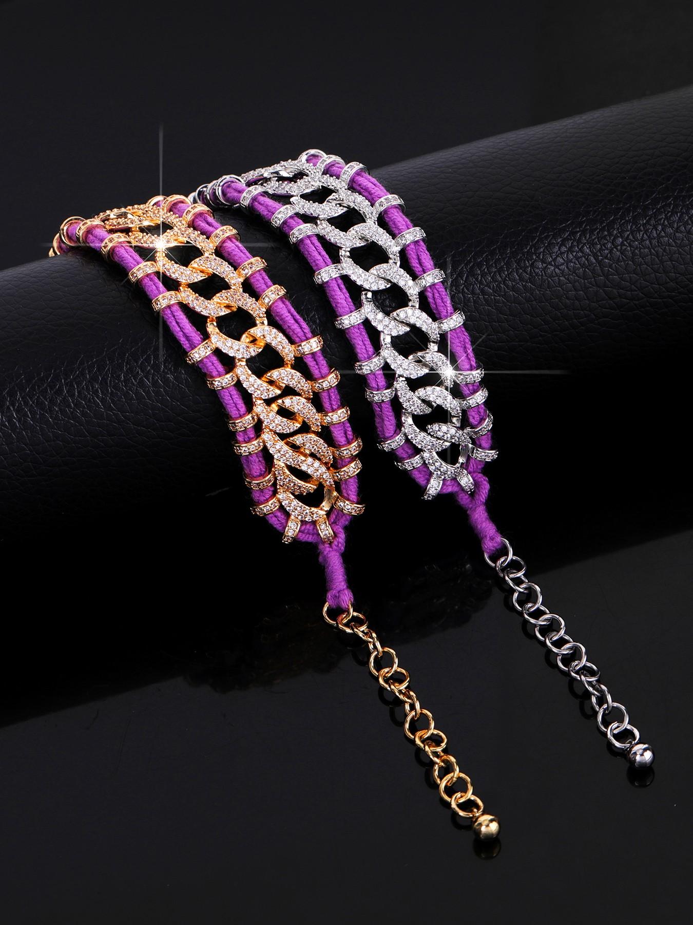 Luxury Vintage Full-Diamond Wool Braided Bracelet | Niche High-End Colorful Crystal Design | Exotic Jewelry | Perfect for Stylish Sister Matching & Street Looks