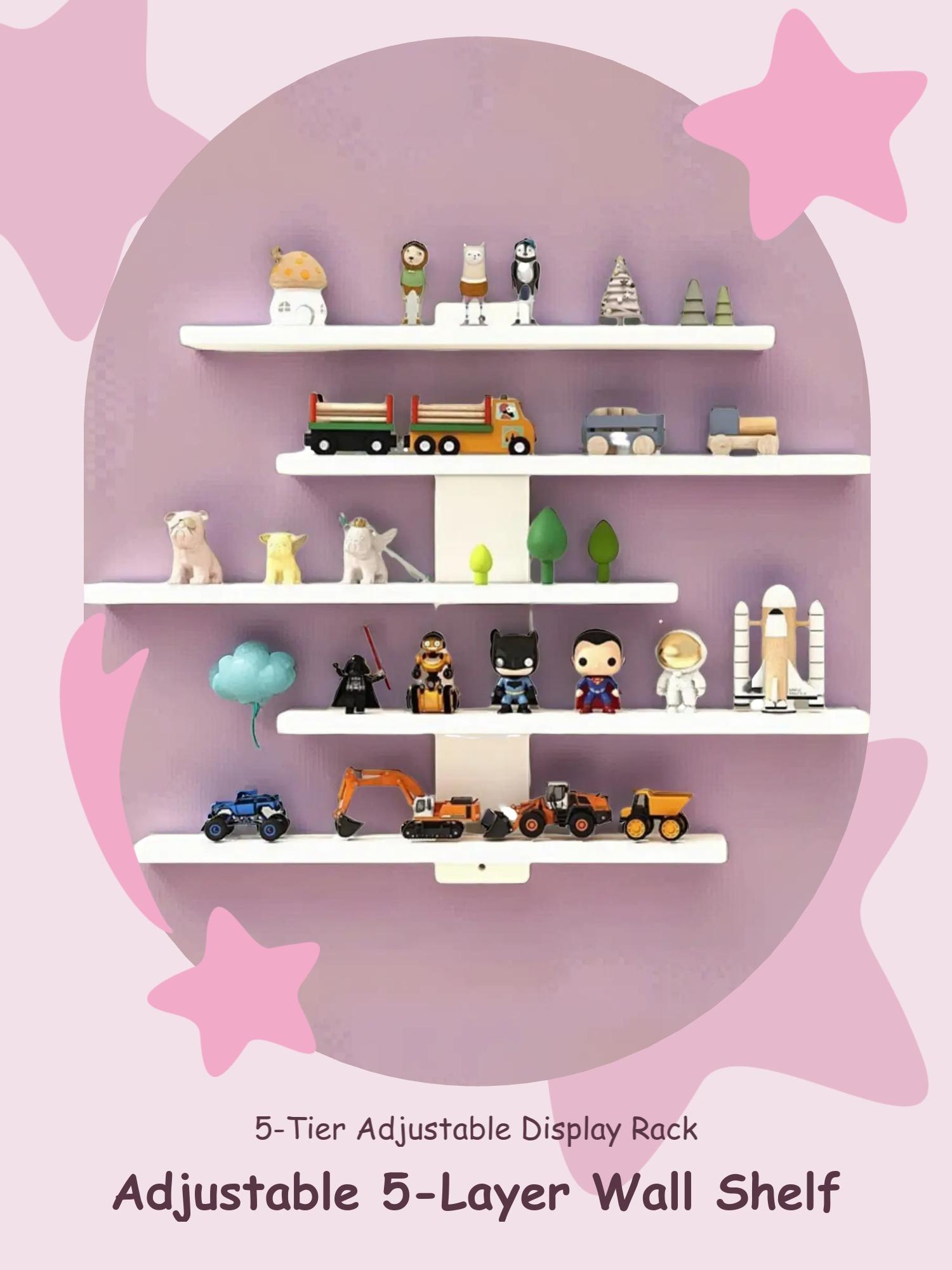 Adjustable Wall-Mounted Display Shelf, Wall Shelf Unit, 5 Layers Storage Rack for Action Figures, Mini Blocks, Collectibles, Modern Home Decor Organizer