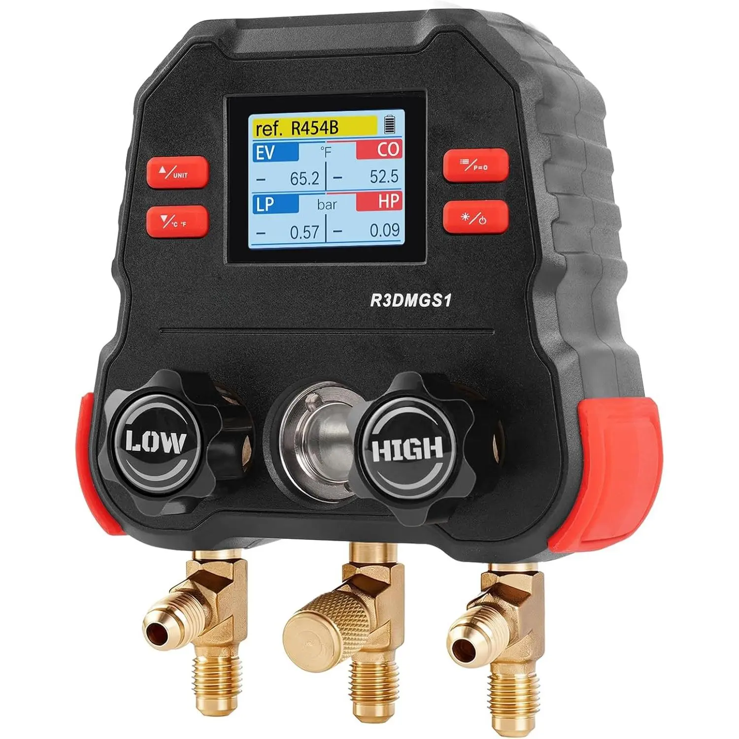 HVAC Digital Manifold Gauge, 3-Port Portable AC Systems Gauges | for R454B/R32/R134a/R410a etc Refrigerants, Portable, TFT Display, High Accuracy,  Measurement, 3 Port