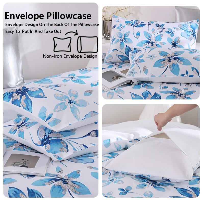 Elegant Blue Floral Print 3-Piece Duvet Cover Set, Includes 1 Duvet Cover + 2 Pillowcases (Without Insert), Elegant & Soft, Machine Washable for Easy Care