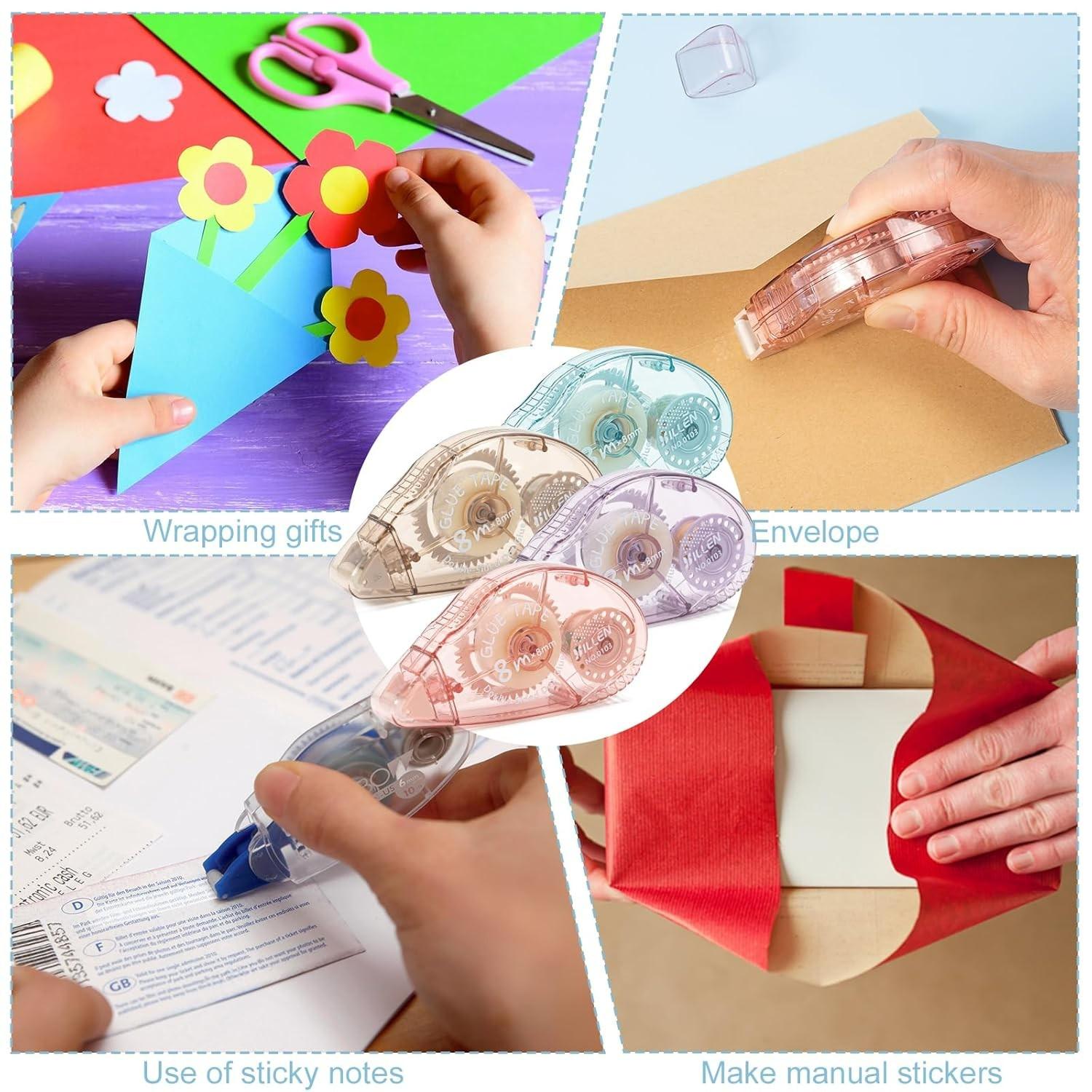 4 Pack Double Sided Tape Rollers for Crafts Scrapbook ,Glue Tape Runner for Kids and Adults,School Office Teacher Supplies (0.31 inch/8mm X 26.25 ft / 8m)