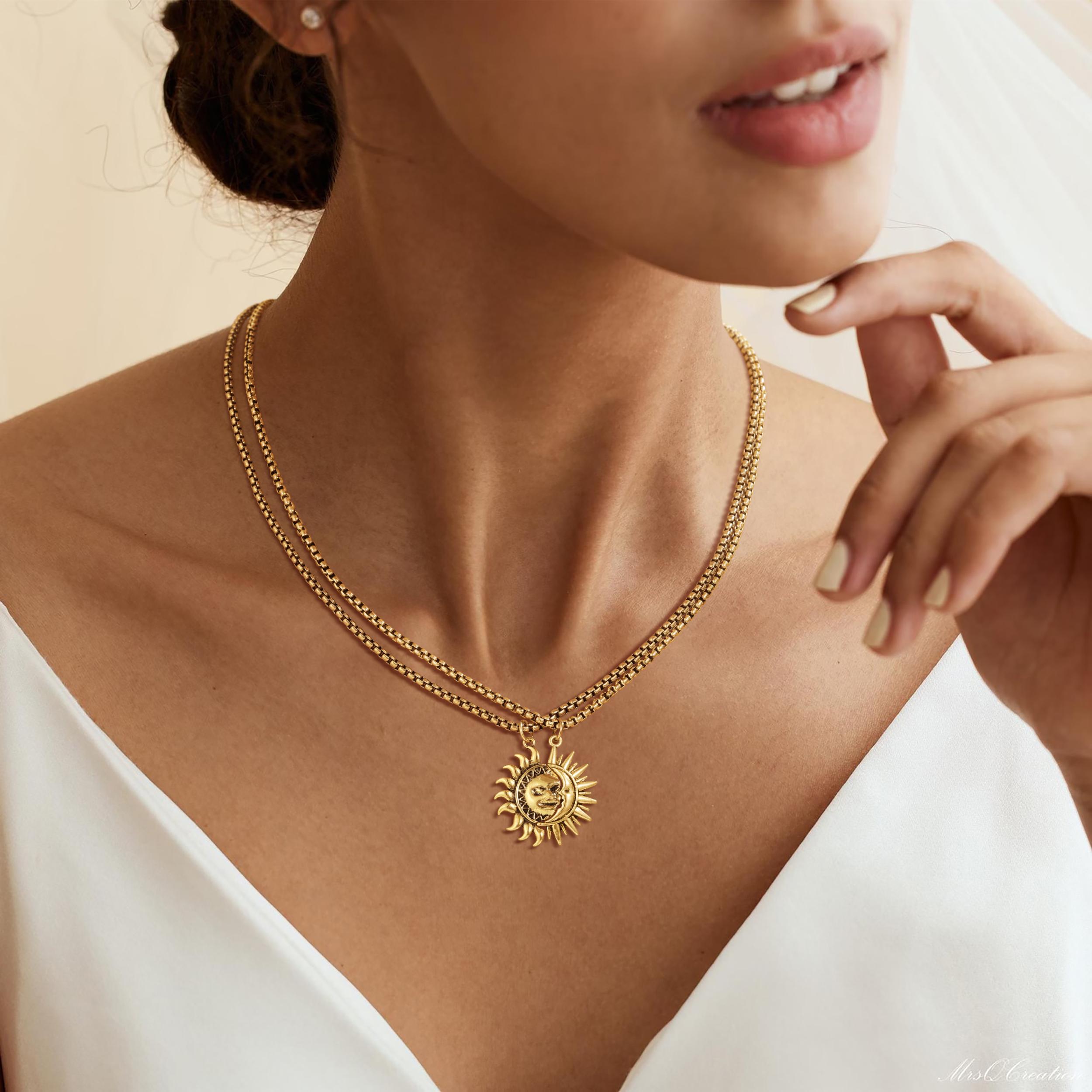 Tewiky Sun and Moon Magnetic Pendant Necklace for Women, Nickel-Free Copper, Lightweight & Comfortable, Elegant Jewelry Gift for Party, Love & Back to School