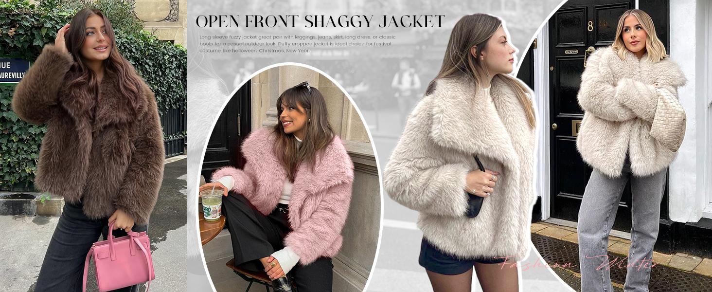 Arssm Women’s Faux Coat - Fluffy Elegant Warm Outerwear for Cold Weather or Night Out Winter Jacket Womenswear