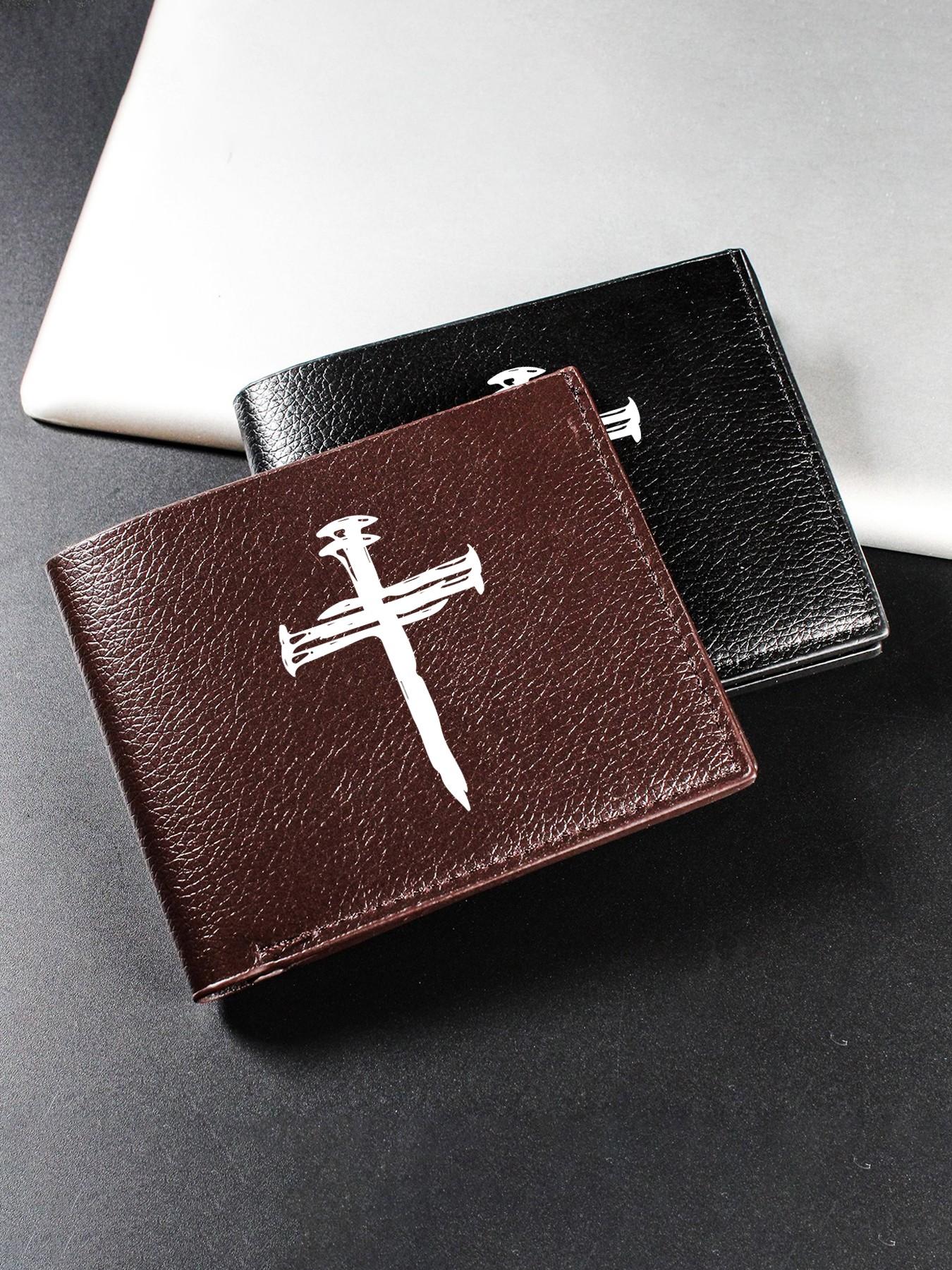 Christian Nail Cross Graphic Bifold Wallet, Gender-Neutral Slim Card Case, Heartfelt Graduation Gift for Students, Ideal for Back to School, New Job, Promotion