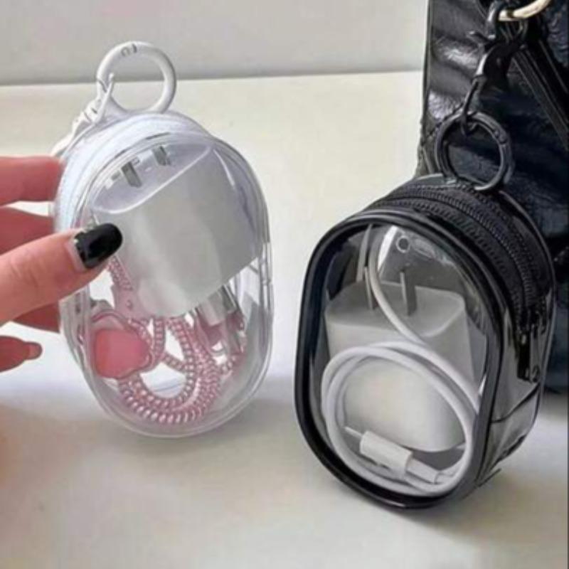 Transparent Multi-Purpose Data Cable Storage Bag, Portable Hook Design for Headphones, Ideal for Travel, 1 Piece