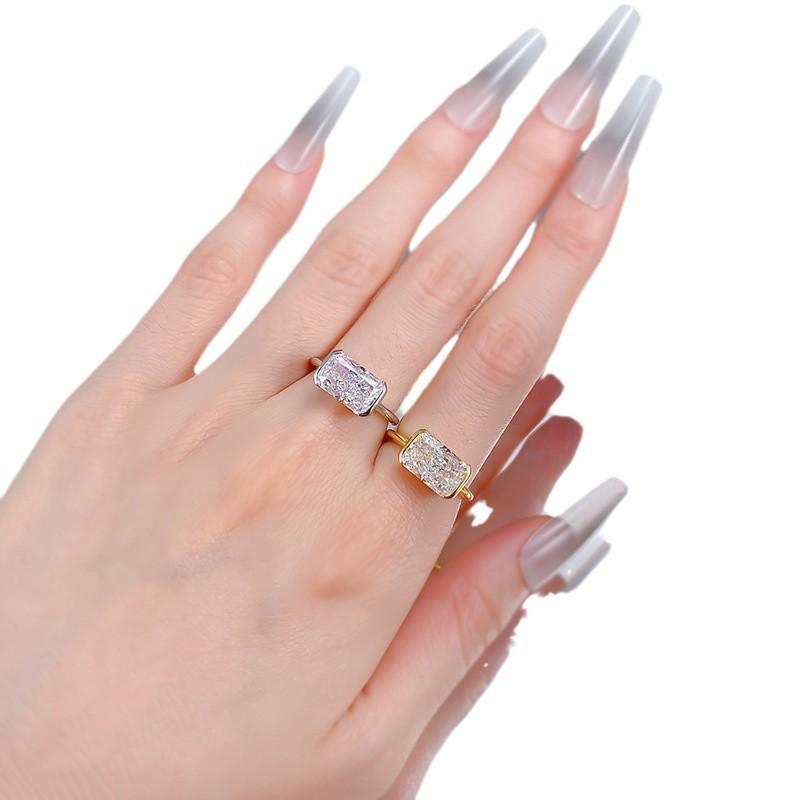 (SR050) S925 Sterling Silver Radiant Rectangle Rings (4ct) Ice Flower Radiance 5A Cubic Zirconia Engagement Rings  Stylish and Versatile , Elegant Charm, Perfect for Women’s Daily Wear and Gifts