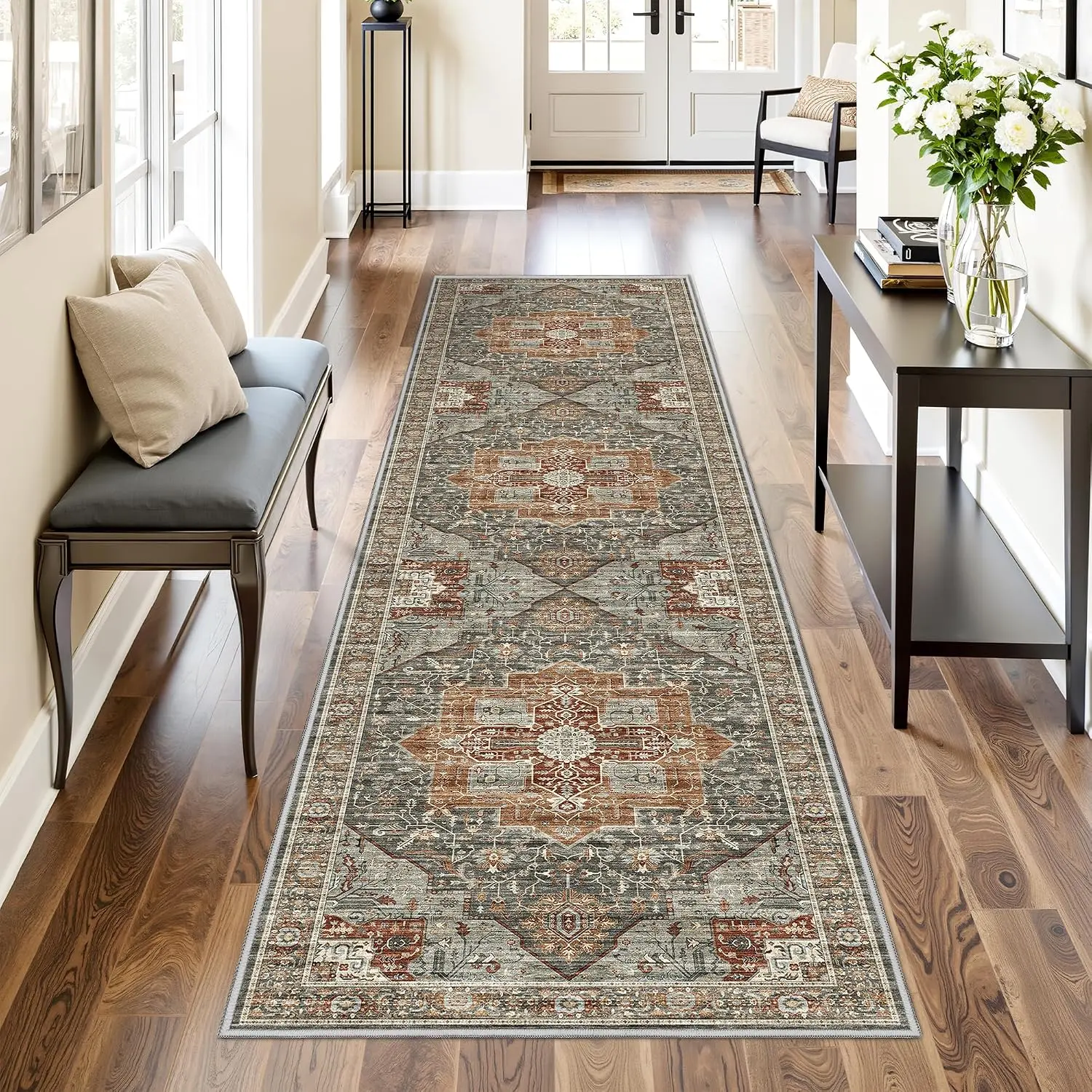 ComiComi Vintage Hallway Runner Rugs, Low Pile Soft, Stain & Water Resistant, Non Slip, Washable Rugs, Aesthetic Runner Rugs for Kitchen, Bedside Runner,  Pets &Kids Friendly Rugs for Bedroom, Living Room, Laundry Room Rug(2'x6'/’2'x8'/2'x10')