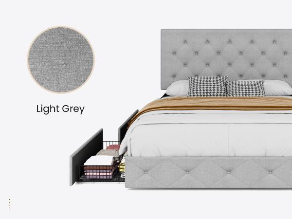 SHA CERLIN Platform Storage Bed Frame with 4 Drawers【Frame Only No Mattress】Adjustable Upholstered Headboard with Button Tufted Design,Wooden Slat Support,No Box Spring Needed,Full/Queen/King #ChristmasGifts#TikTokShopBlackFriday