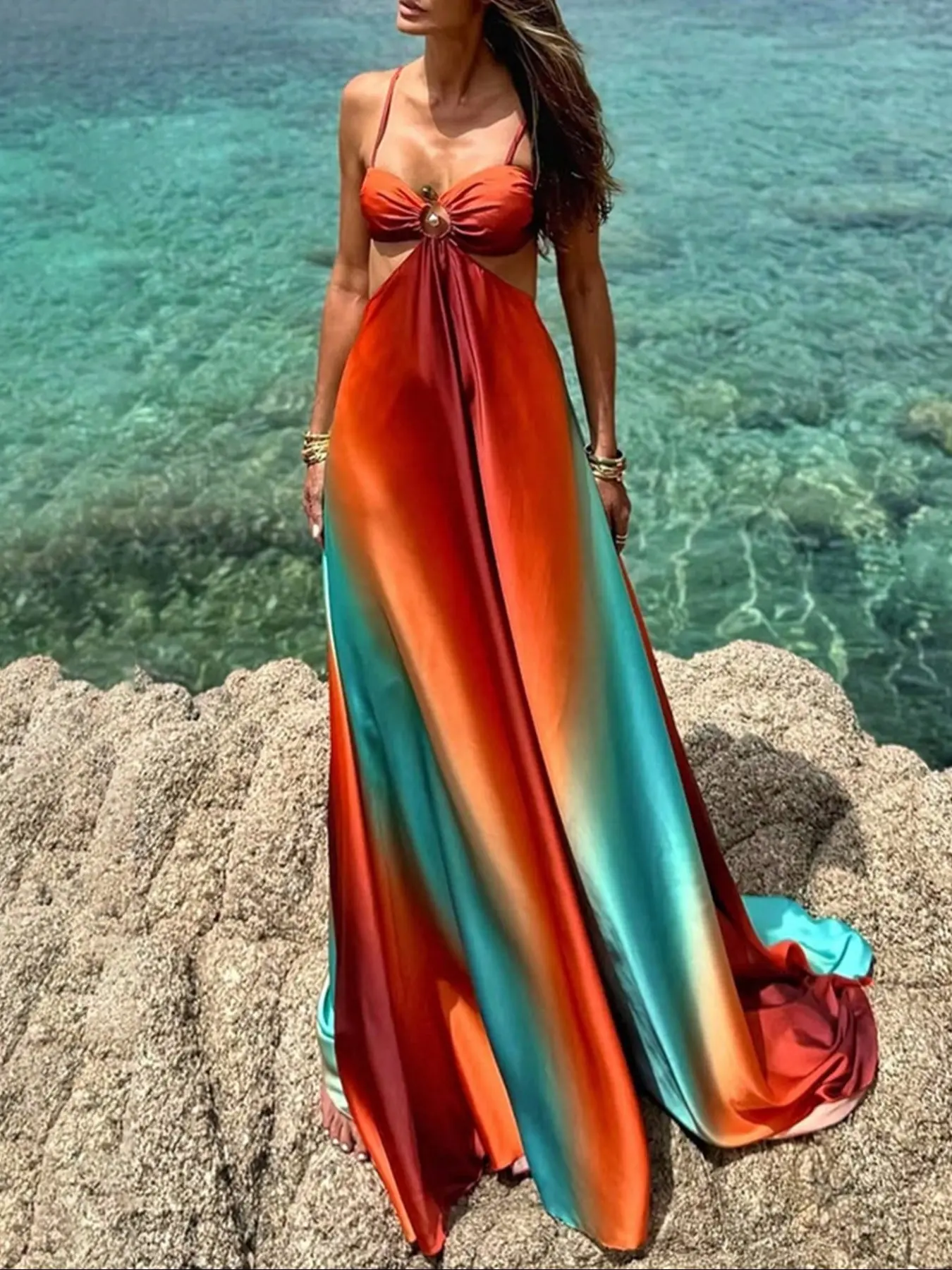 backless summer dresses uk Long Holiday Solara Backless Halter Maxi Dress – Gold Knit Beach Dress, Holiday Evening Dress the trendy outfit you Y2K Prom Dresses Collection Bridal Dresses Size:M/L