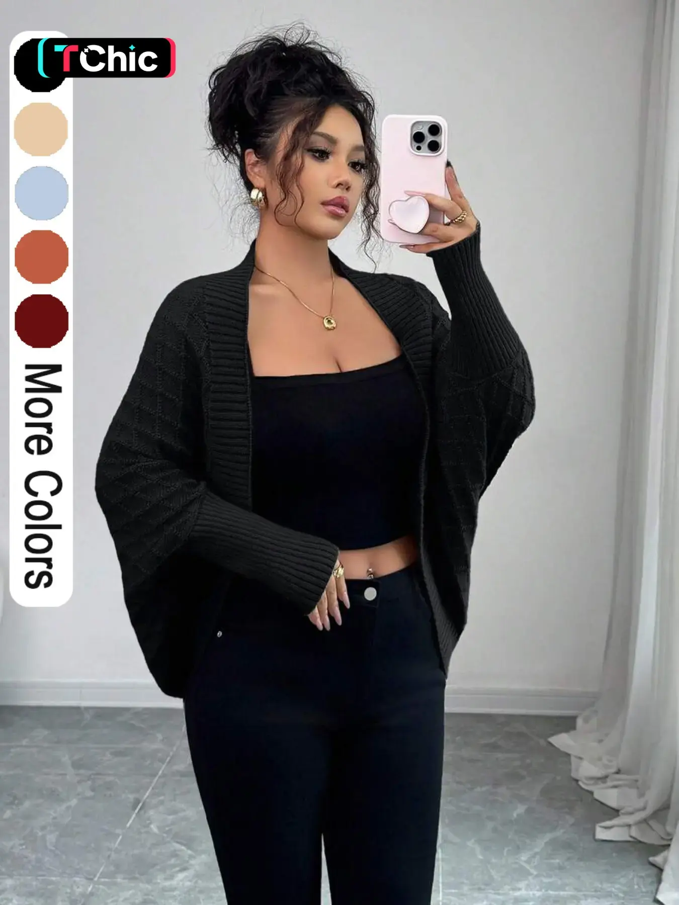 Fall and Winter Basic Casual Everyday Bat-Wing Slihouette Knit Sweater Vintage Mid-Length Cardigan Office