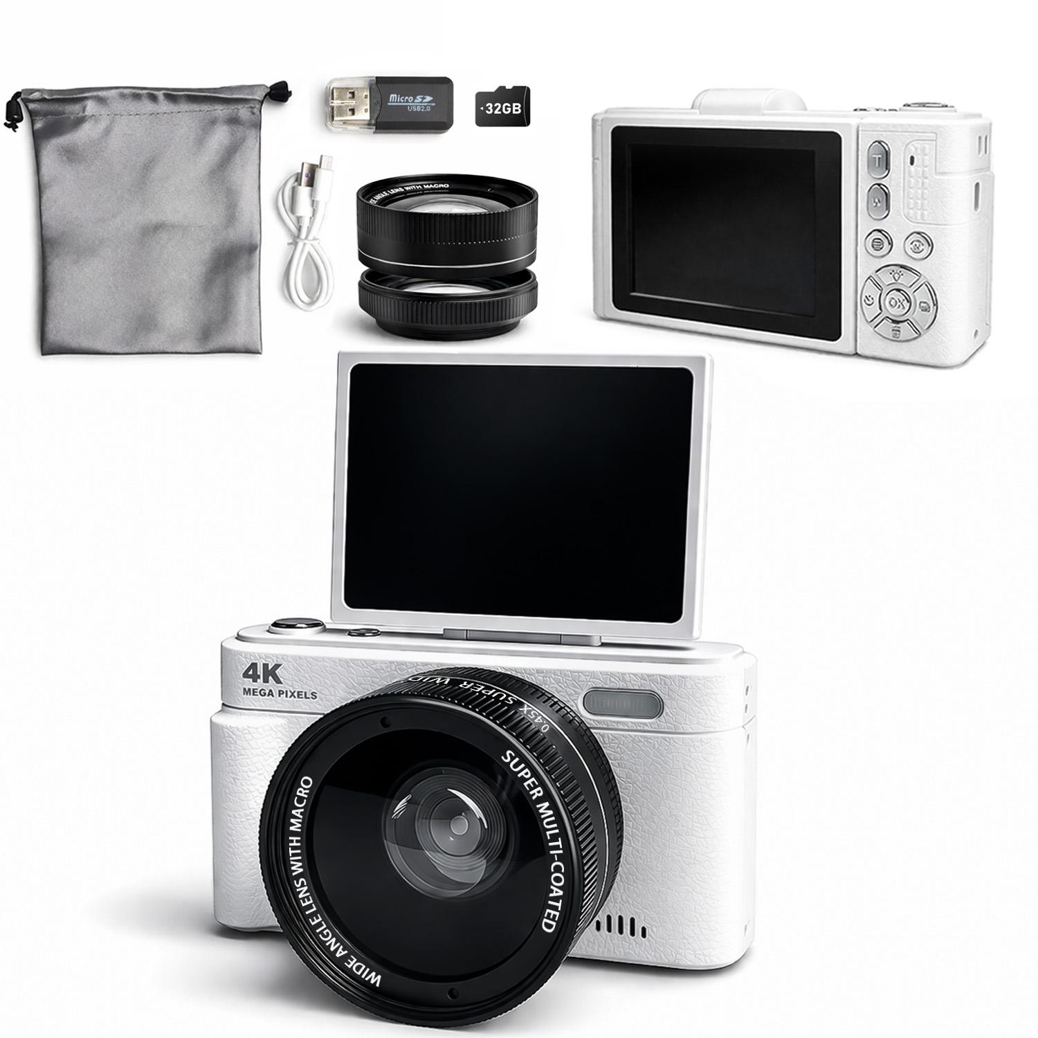 High-Definition Digital Camera, 18x Digital Zoom, 180° Flip Screen, Includes Lens and 32GB Micro SD Card, Photographic Kit, Perfect for Photography