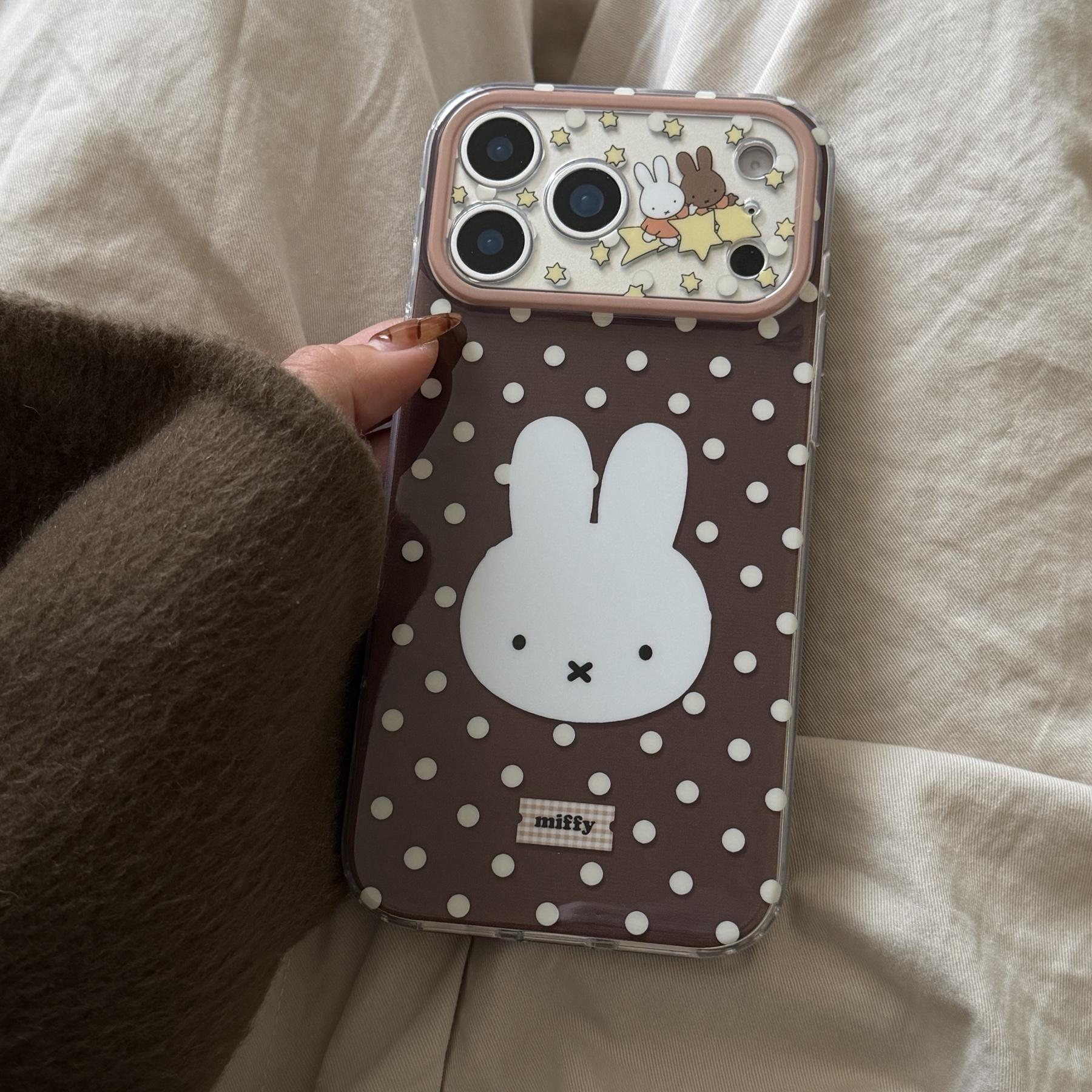 Bottom Polka Dot Miffy Case for Apple iPhone 17 Pro Max, 16 Pro Max, 15 Pro Max, 14 Pro, Creative Fashion Protective Phone Case Cover Accessories Protection Smartphone Casing, Acrylic, Various Iphones, Acrylic Strap, Fingerproof