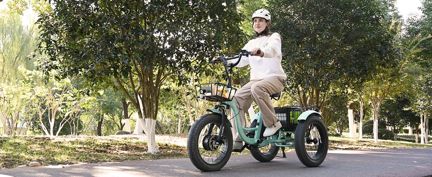 MOONCOOL Electric Tricycle for Adults, 20" x 4" Fat Tire Electric Trike, 48V 500W Motorized Electric Bicycle Bikes, 3 Wheels 7 Speed Ebike with Removable Battery, Aluminum Frame & Large Basket
